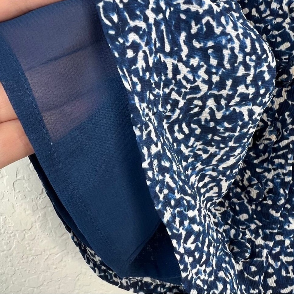 Madewell Blue Indigo Bengali Block-print Chiffon Sweetheart Lined Blouse 2 - Picture 8 of 11